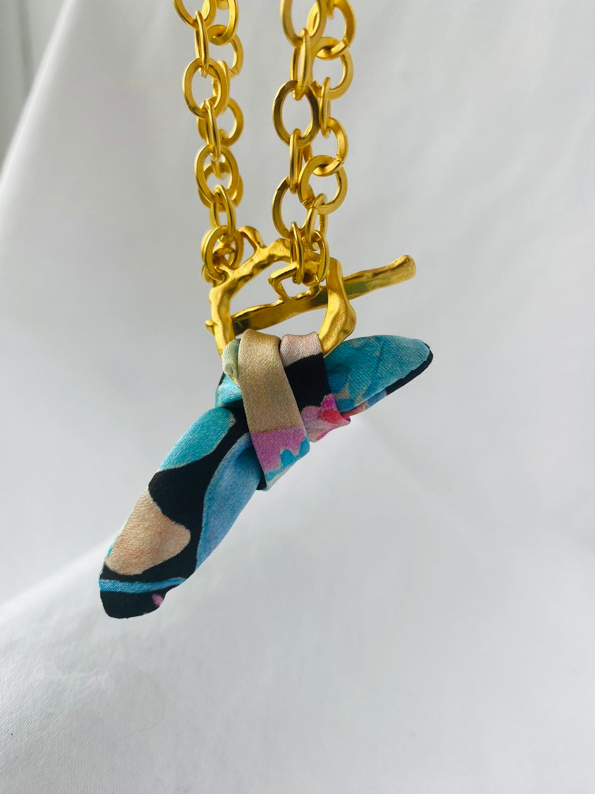 Gold Elegant Bracelet | Silk Jewellery | Floral Blue Liberty Print