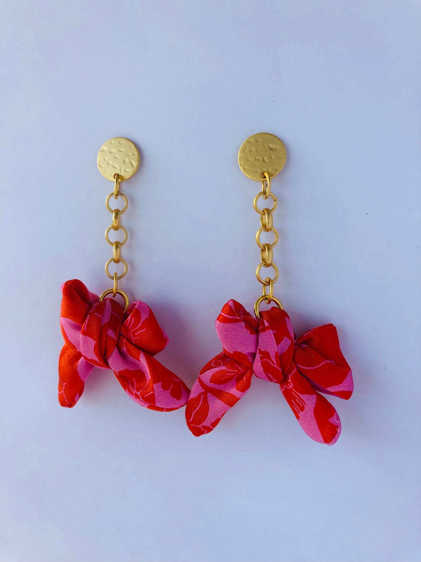 Bow Earrings | Silk Jewellery | Liberty Print | Red and Pink