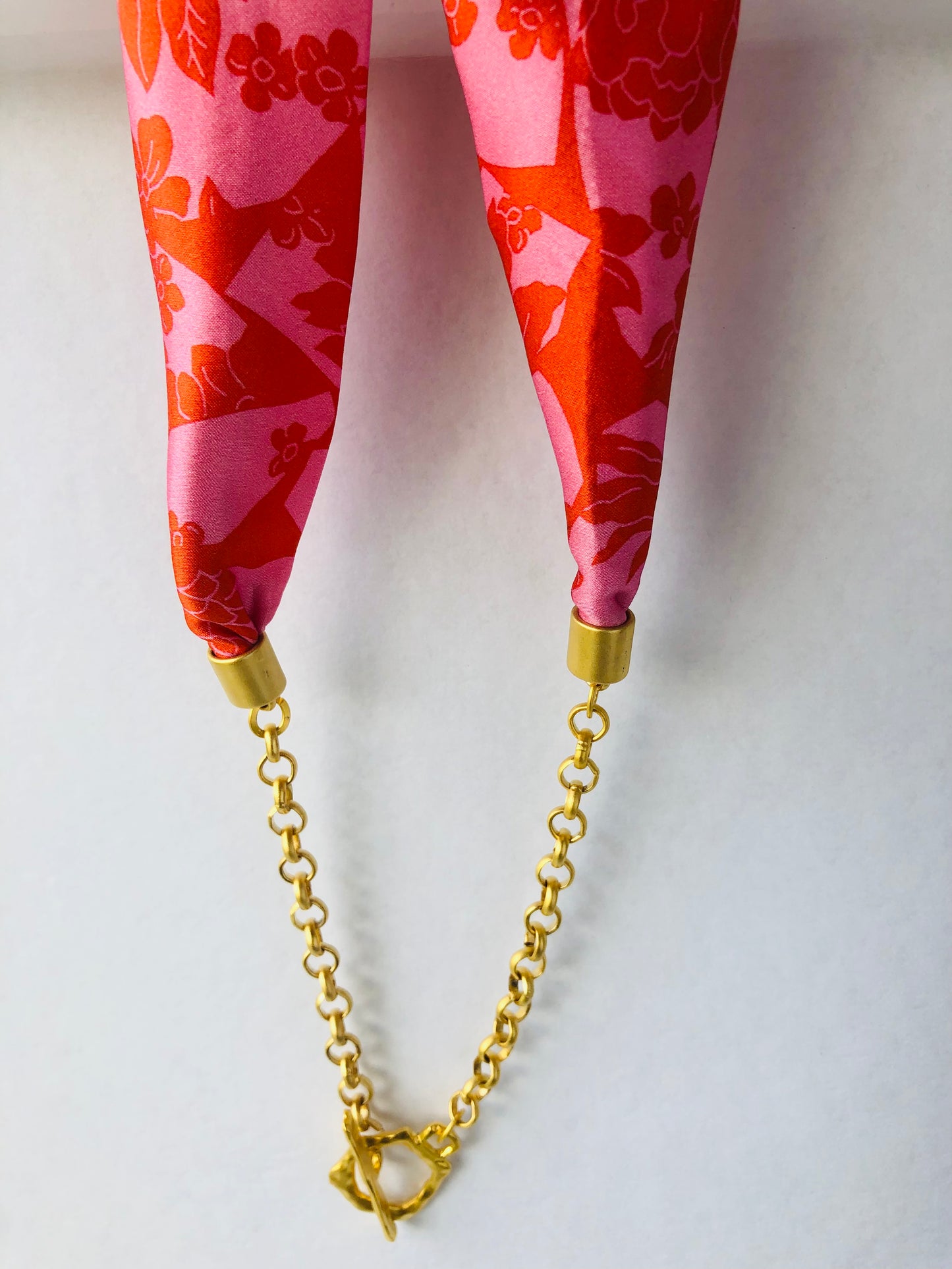 Statement Necklace | Silk Necklace | Liberty Print | Red and Pink