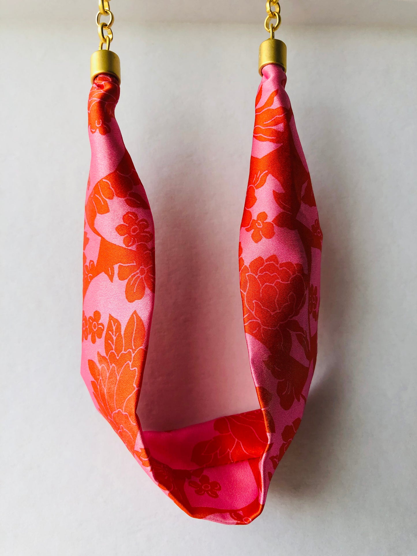 Statement Necklace | Silk Necklace | Liberty Print | Red and Pink