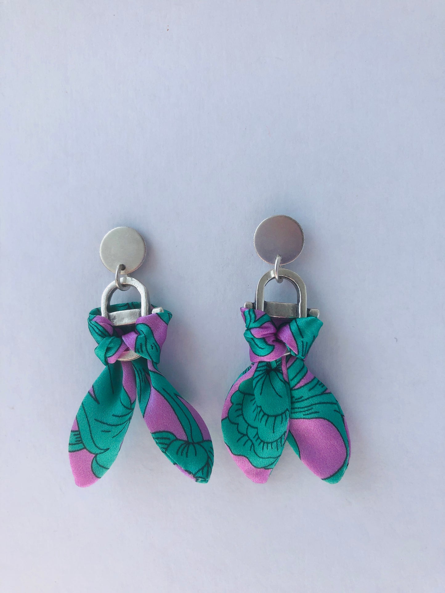 Silver Plated Charm Silk Earrings | Liberty Print | Purple Turquoise