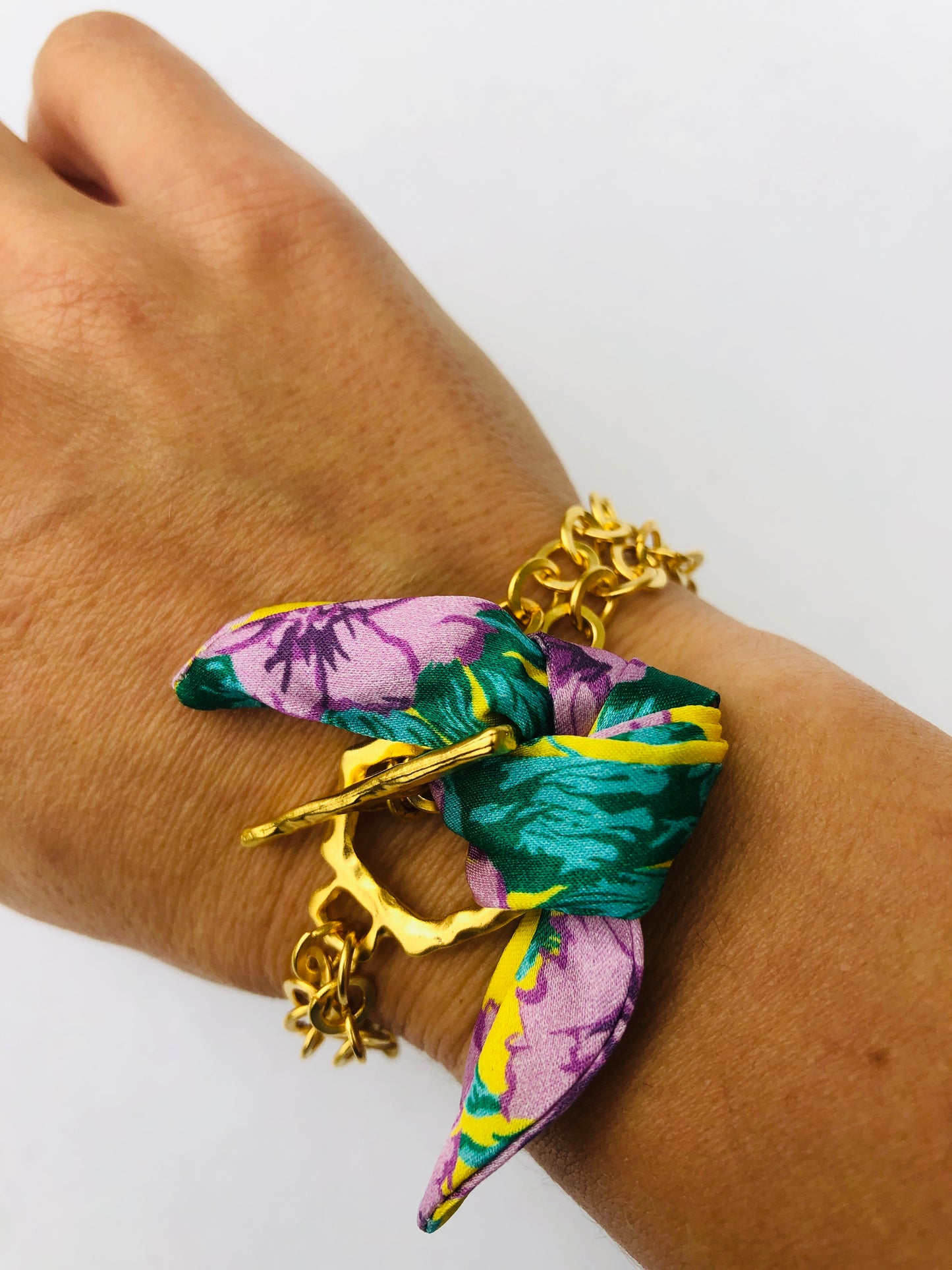 Gold Elegant Bracelet | Silk Jewellery | Purple Floral