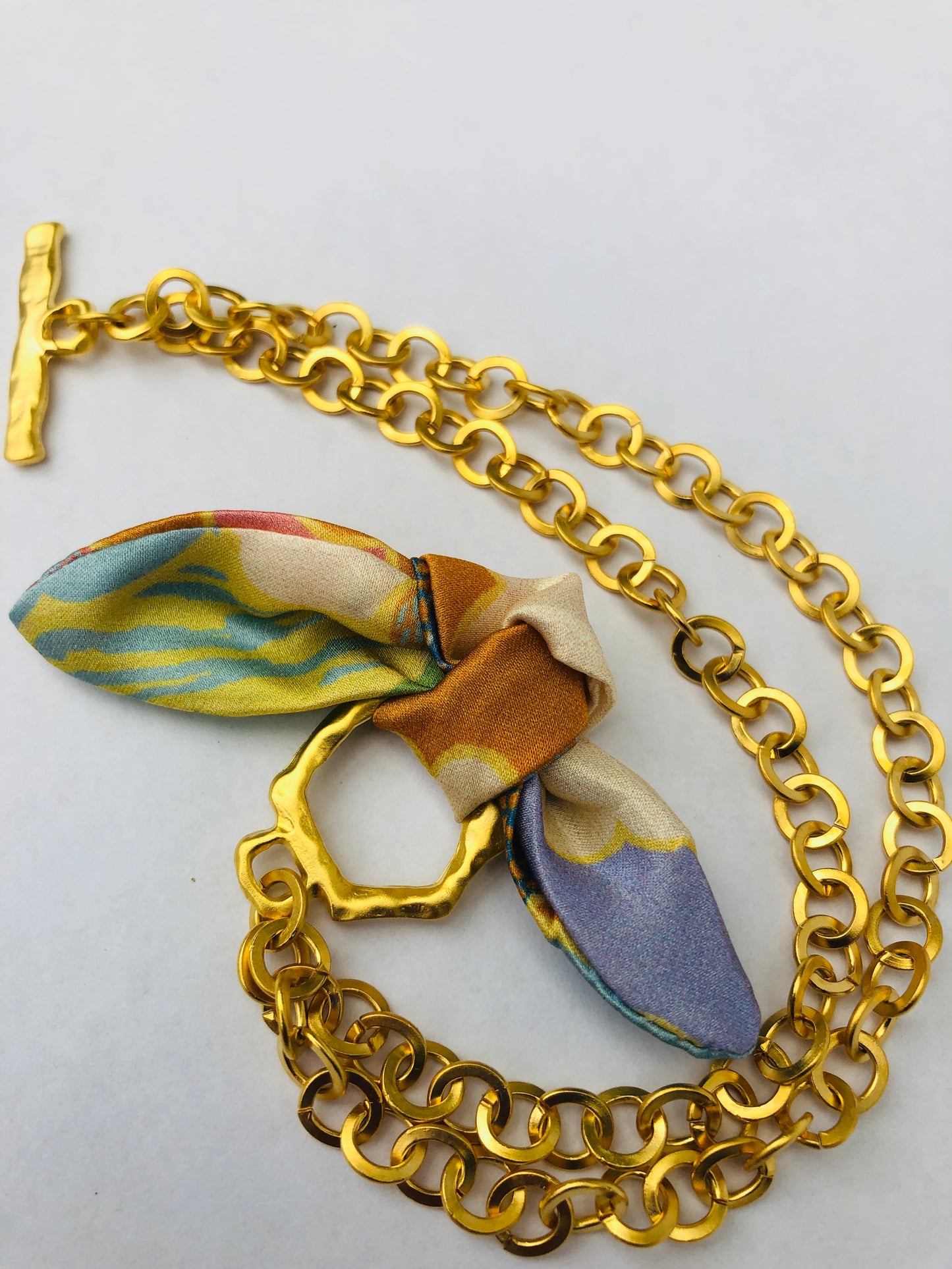 Gold Elegant Bracelet | Silk Jewellery | Floral Blue Liberty Print