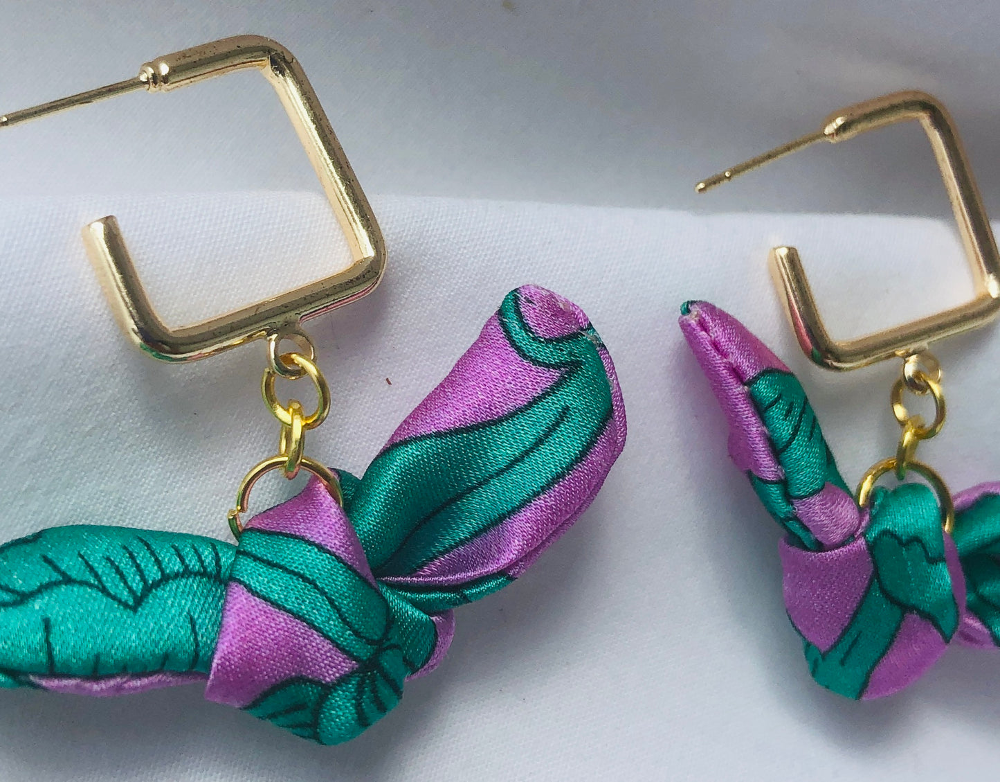 Square Hoop Silk Earrings | Liberty Print | Purple Turquoise