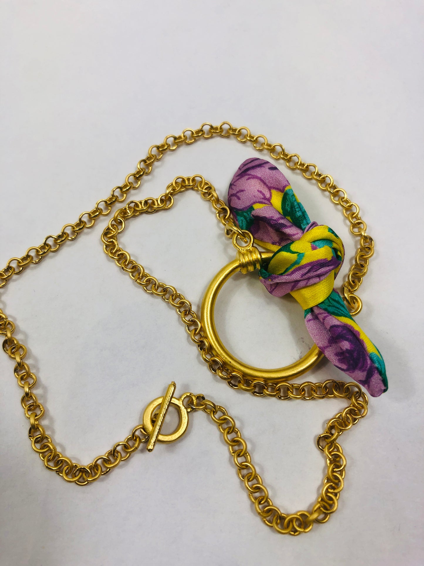 Circle Pendant Necklace Gold | Silk | Libert Print | Floral