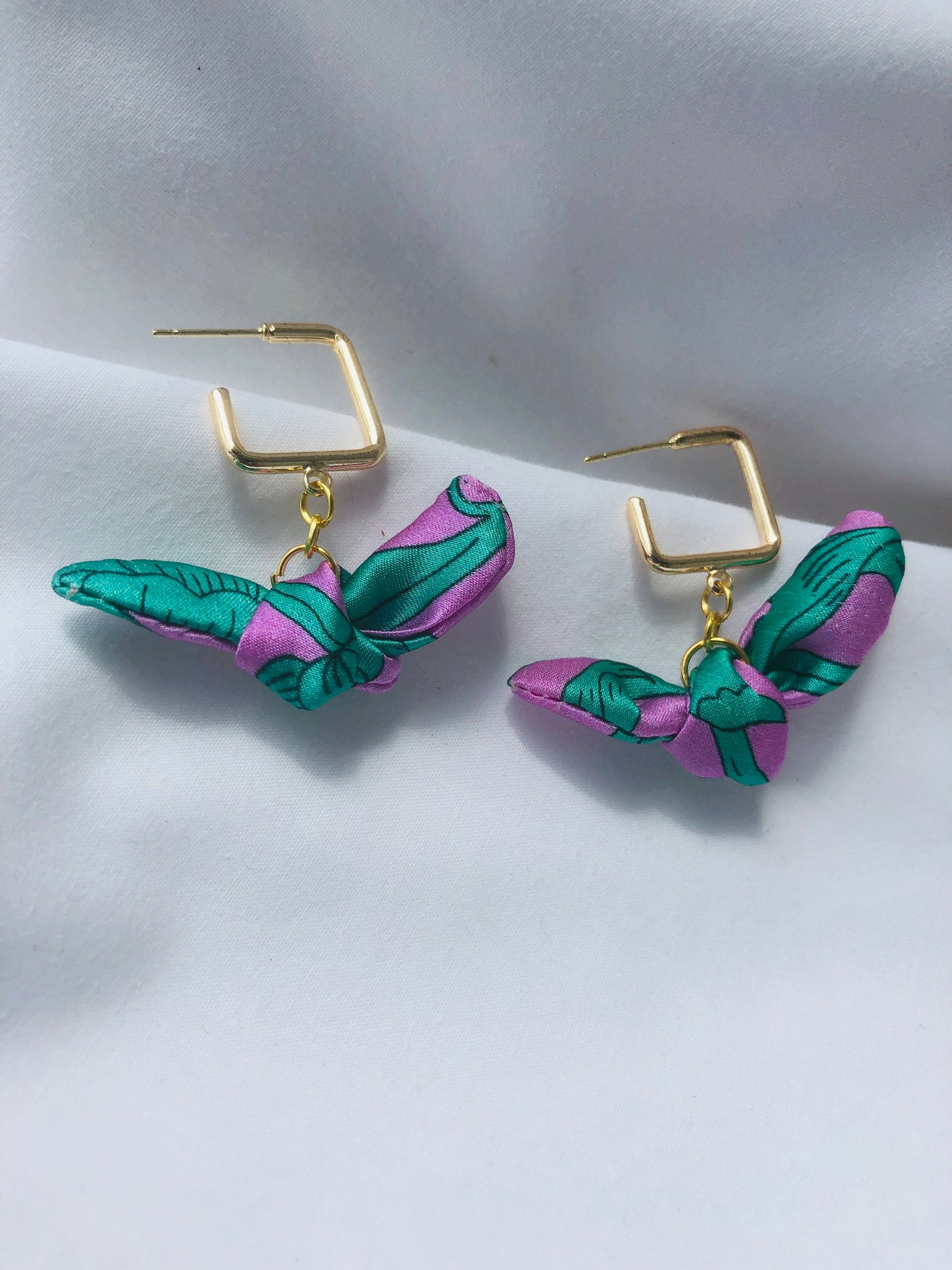 Square Hoop Silk Earrings | Liberty Print | Purple Turquoise