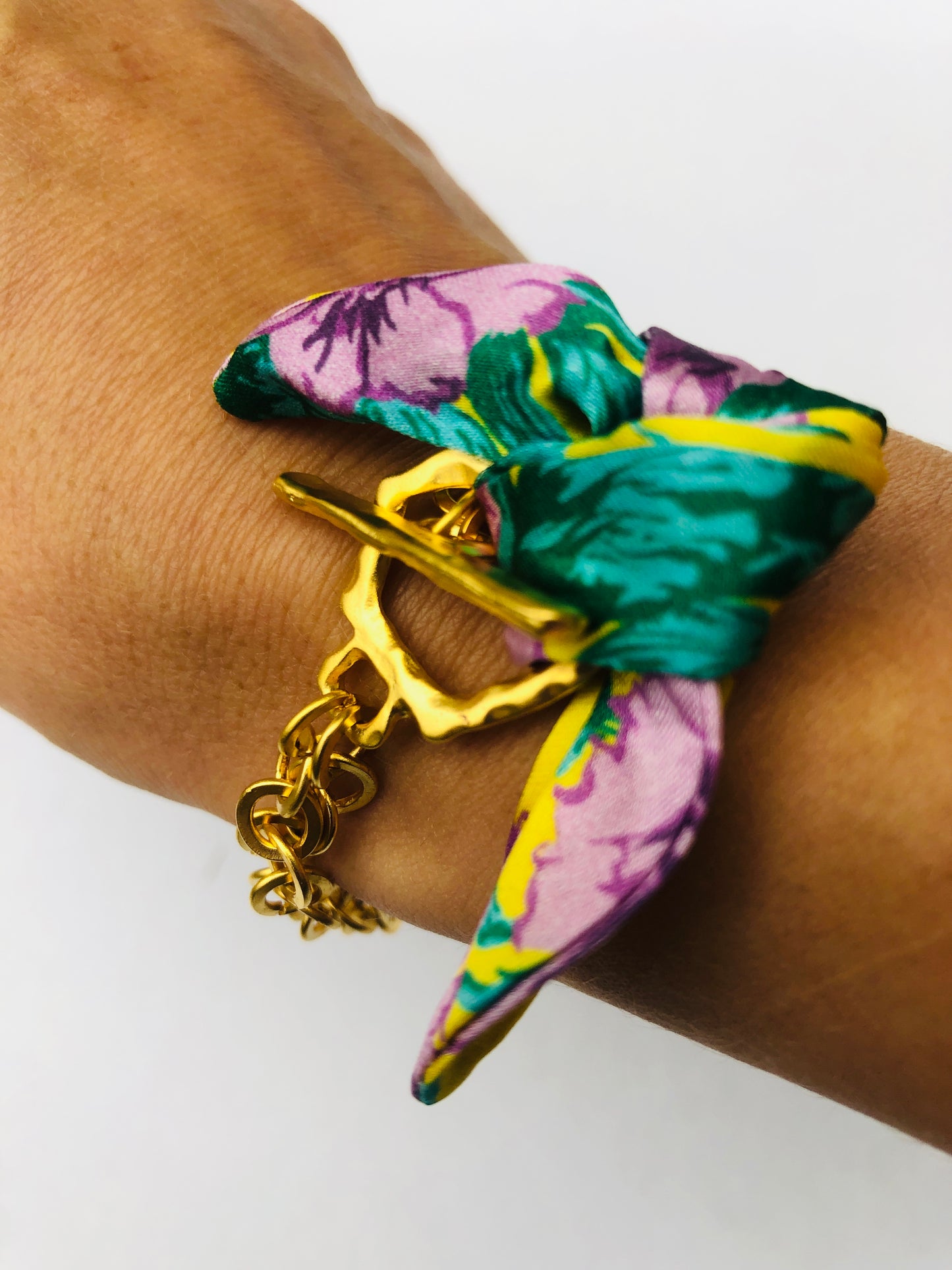 Gold Elegant Bracelet | Silk Jewellery | Purple Floral