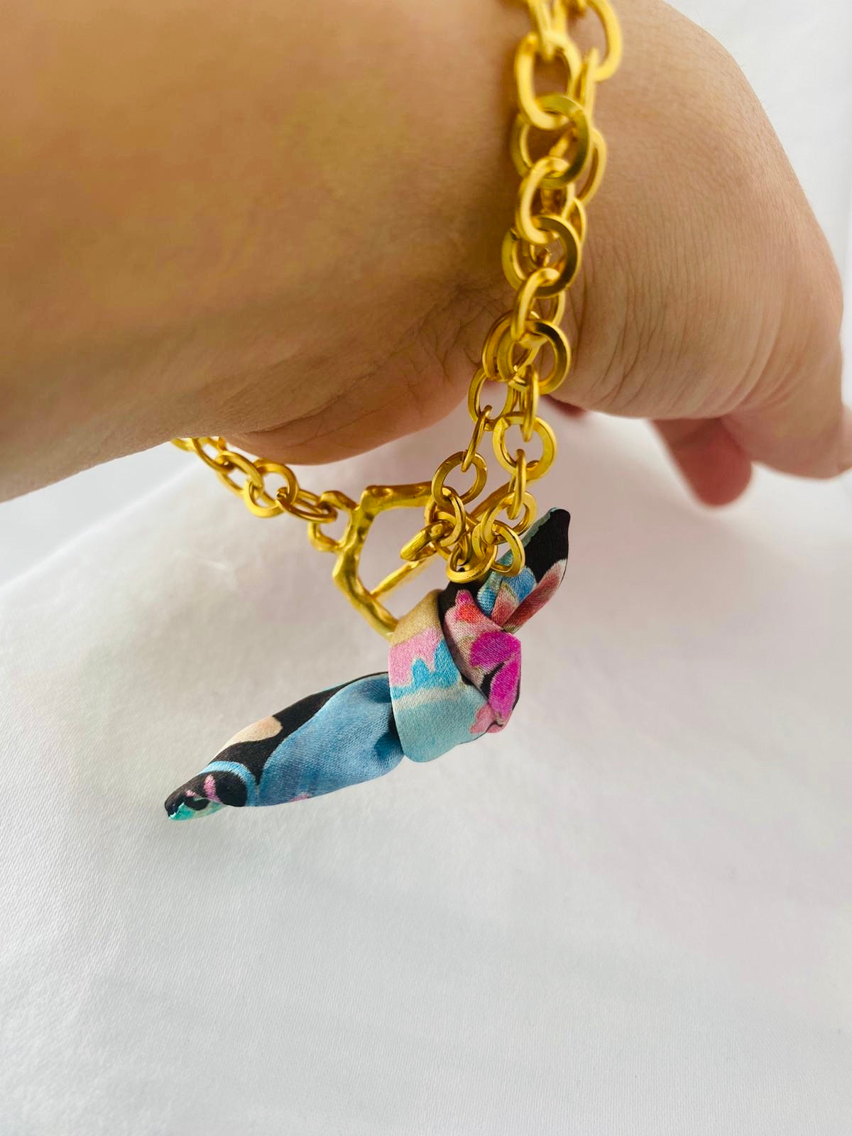 Gold Elegant Bracelet | Silk Jewellery | Floral Blue Liberty Print