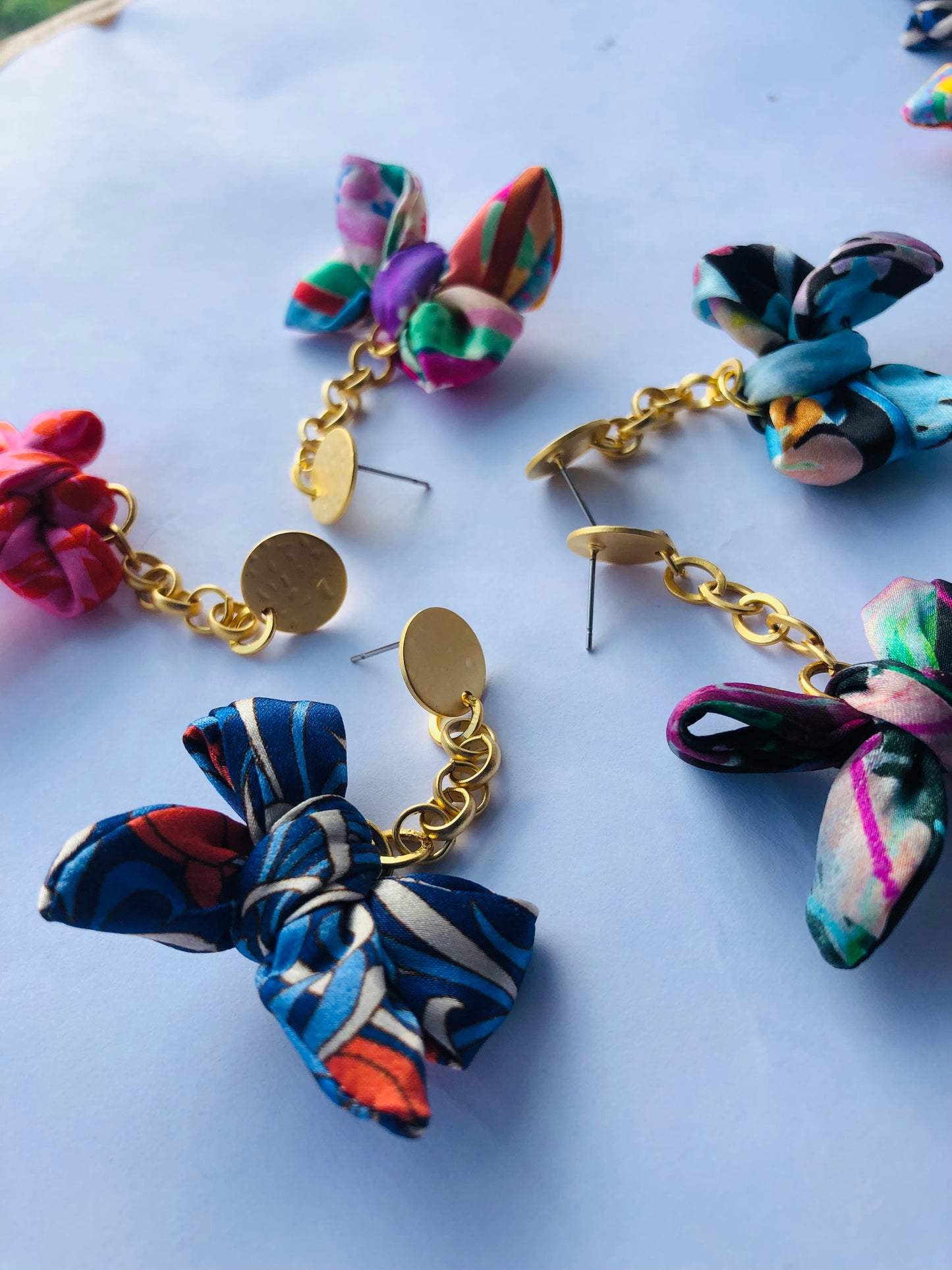 Bow Earrings | Silk Jewellery | Liberty Print | Red and Pink