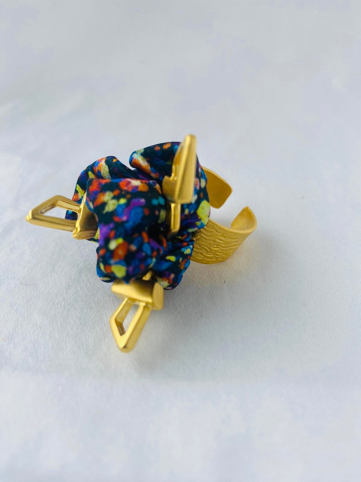 Statement Ring Gold | Silk Ring | Liberty Print | Blue