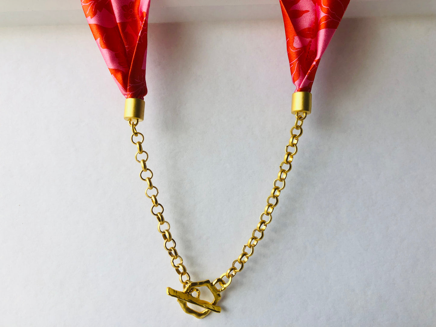 Statement Necklace | Silk Necklace | Liberty Print | Red and Pink