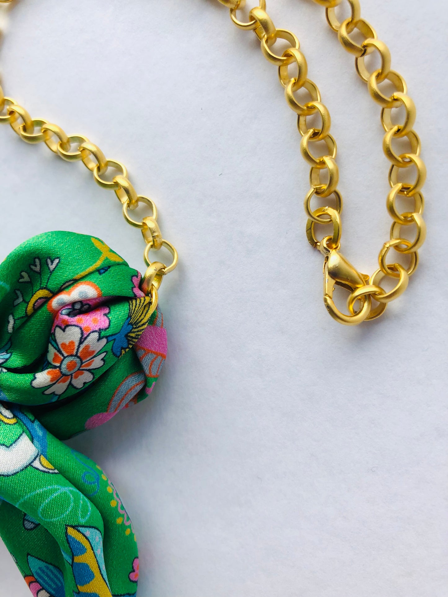 Bow Necklace | Bold Jewellery | Libert Print Silk | Green
