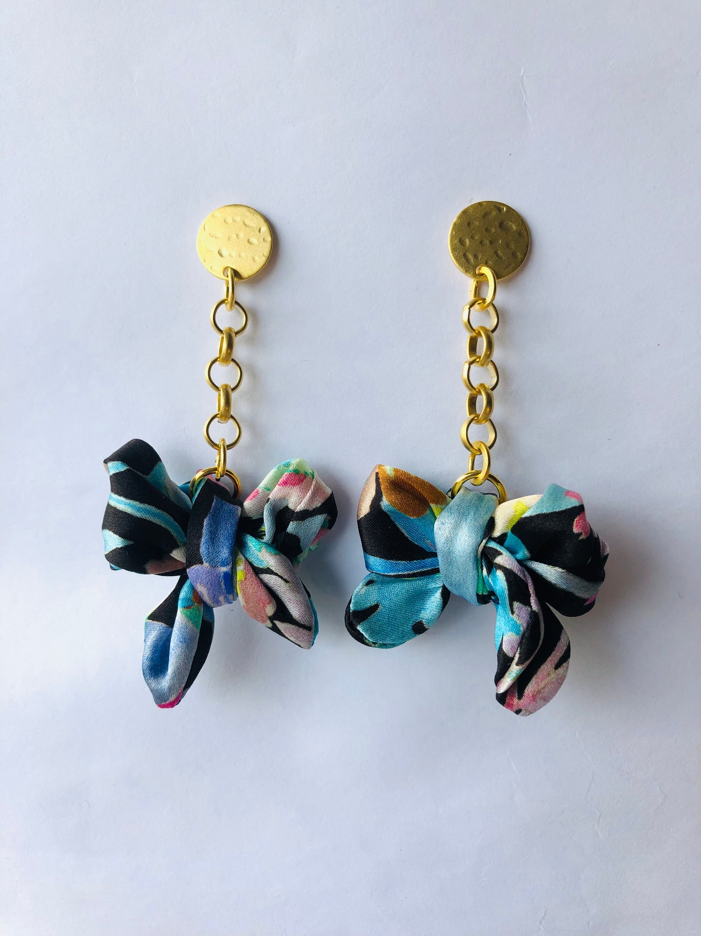 Bow Earrings | Silk Jewellery | Liberty Print | Floral Blue