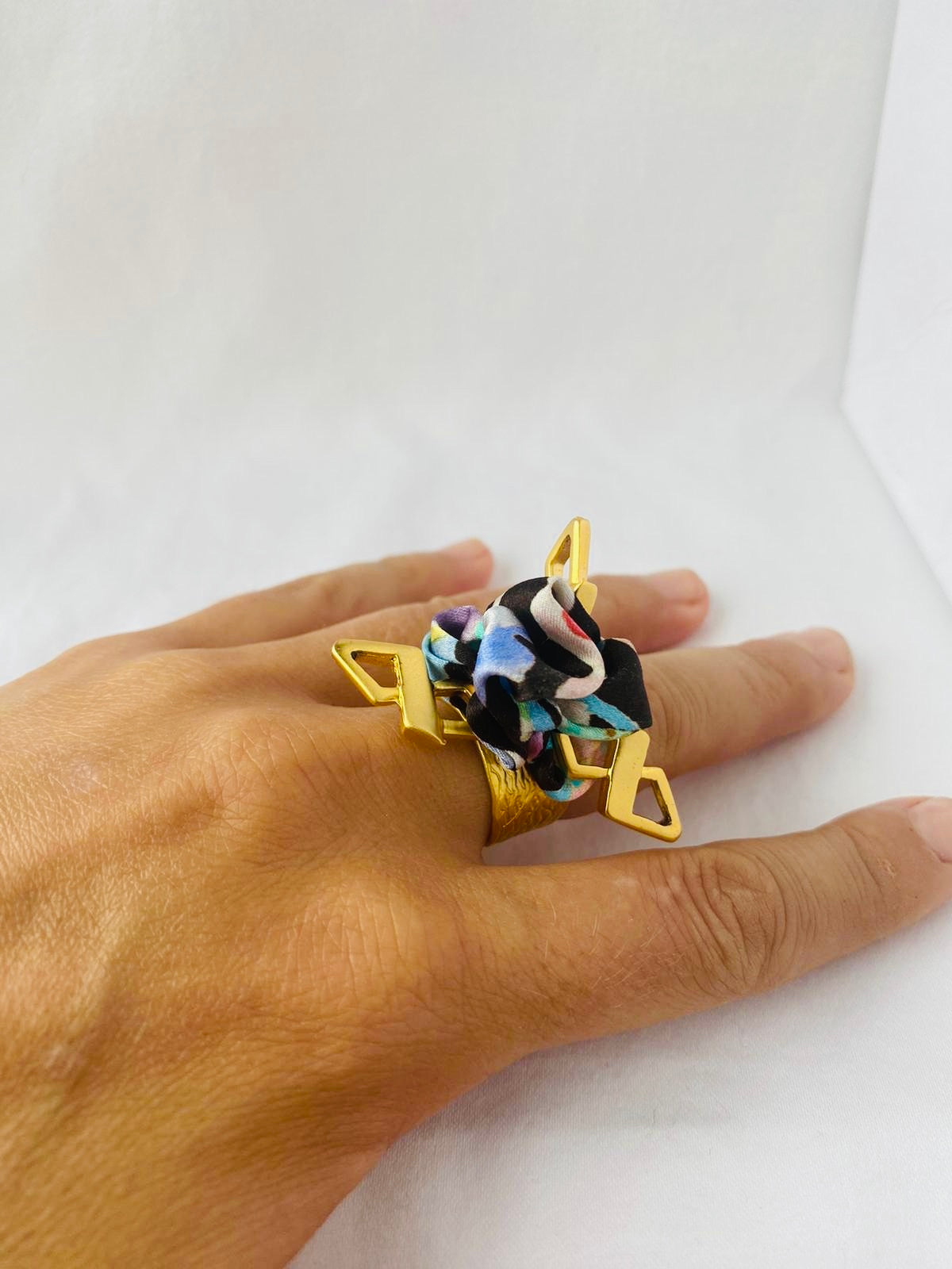 Colourful Statement Ring | Silk Jewellery | Liberty Print | Floral Blue