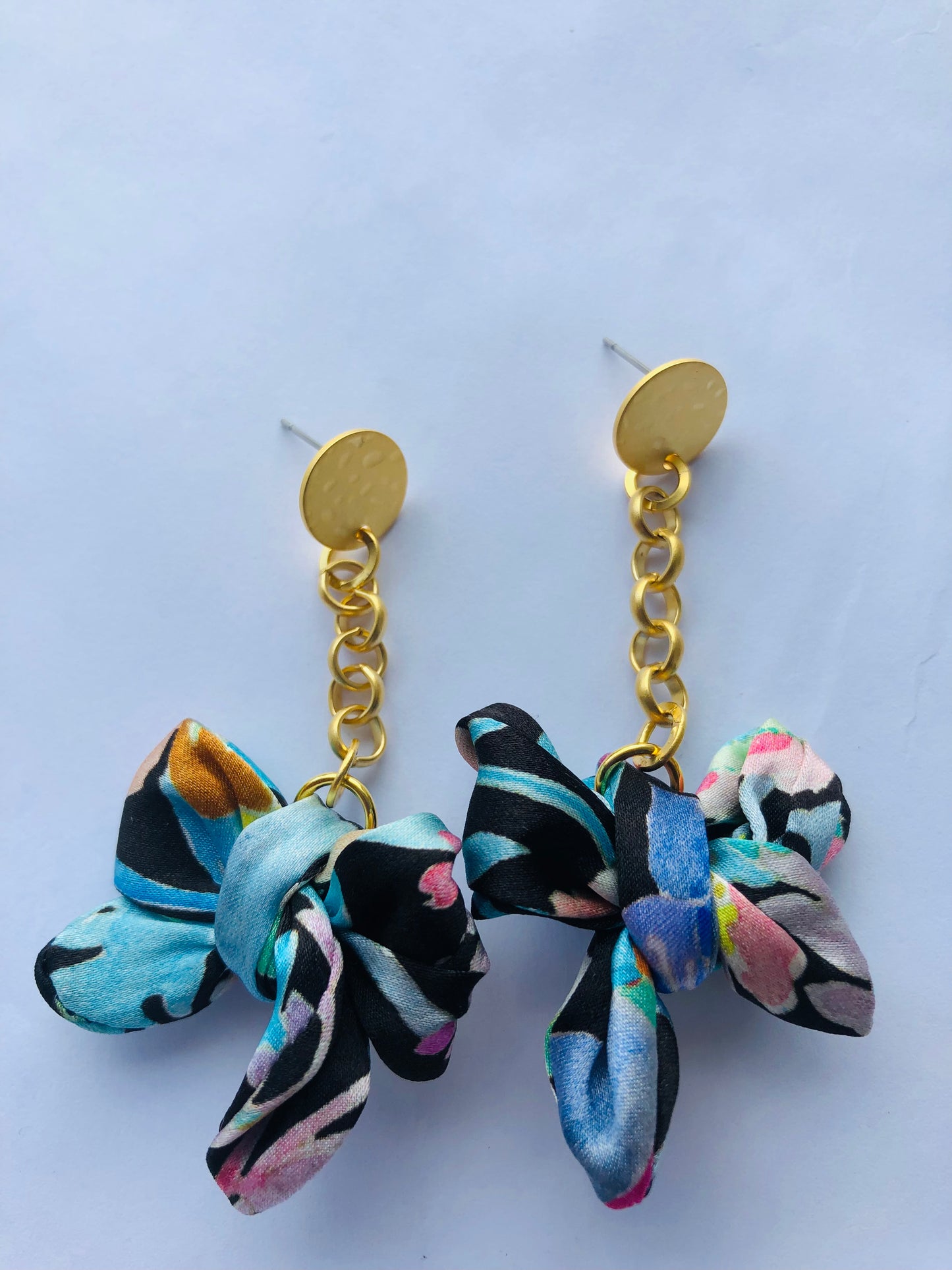 Bow Earrings | Silk Jewellery | Liberty Print | Floral Blue