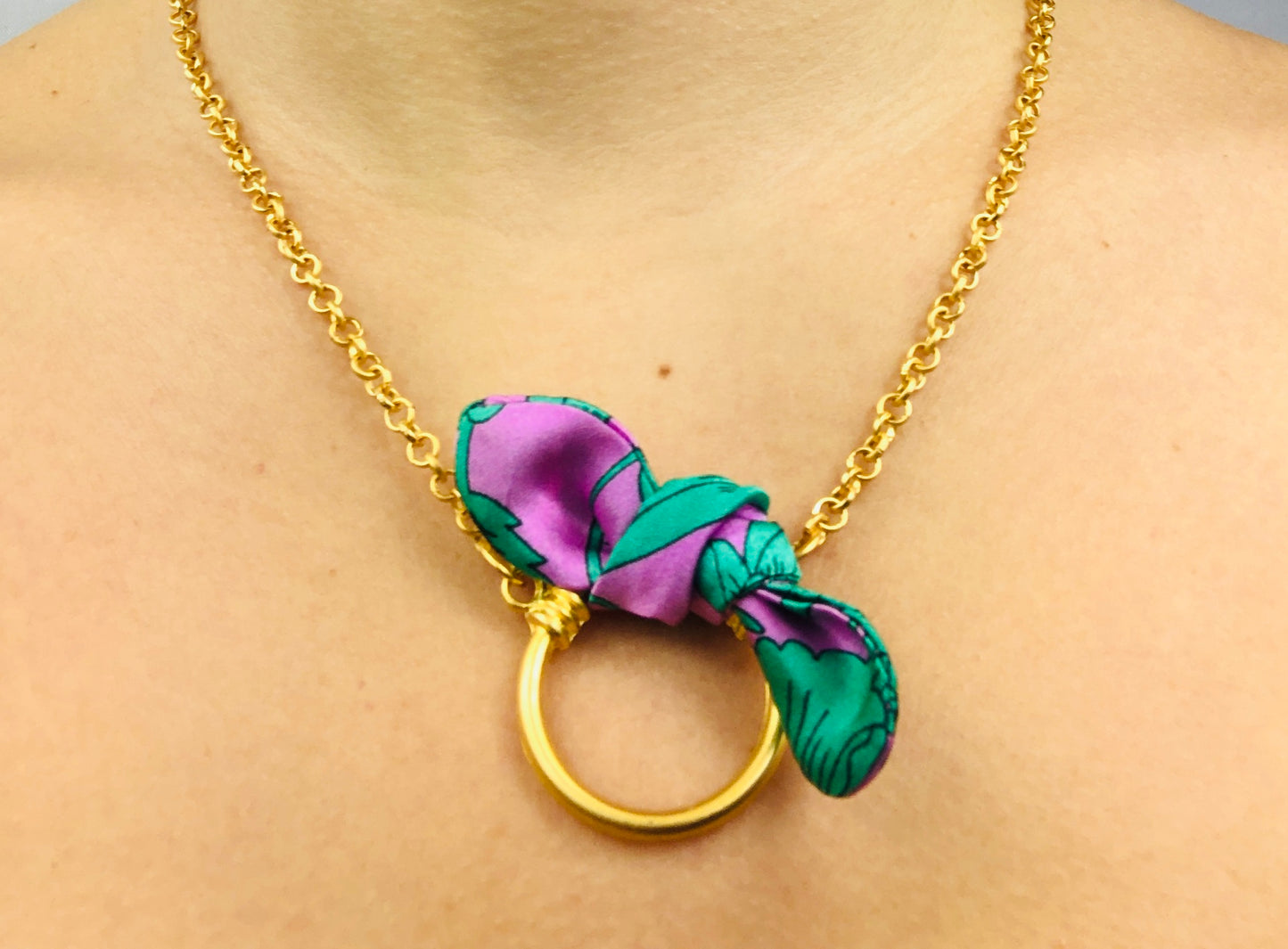 Elegant Necklace | Silk Jewellery | Libert Print | Purple Floral