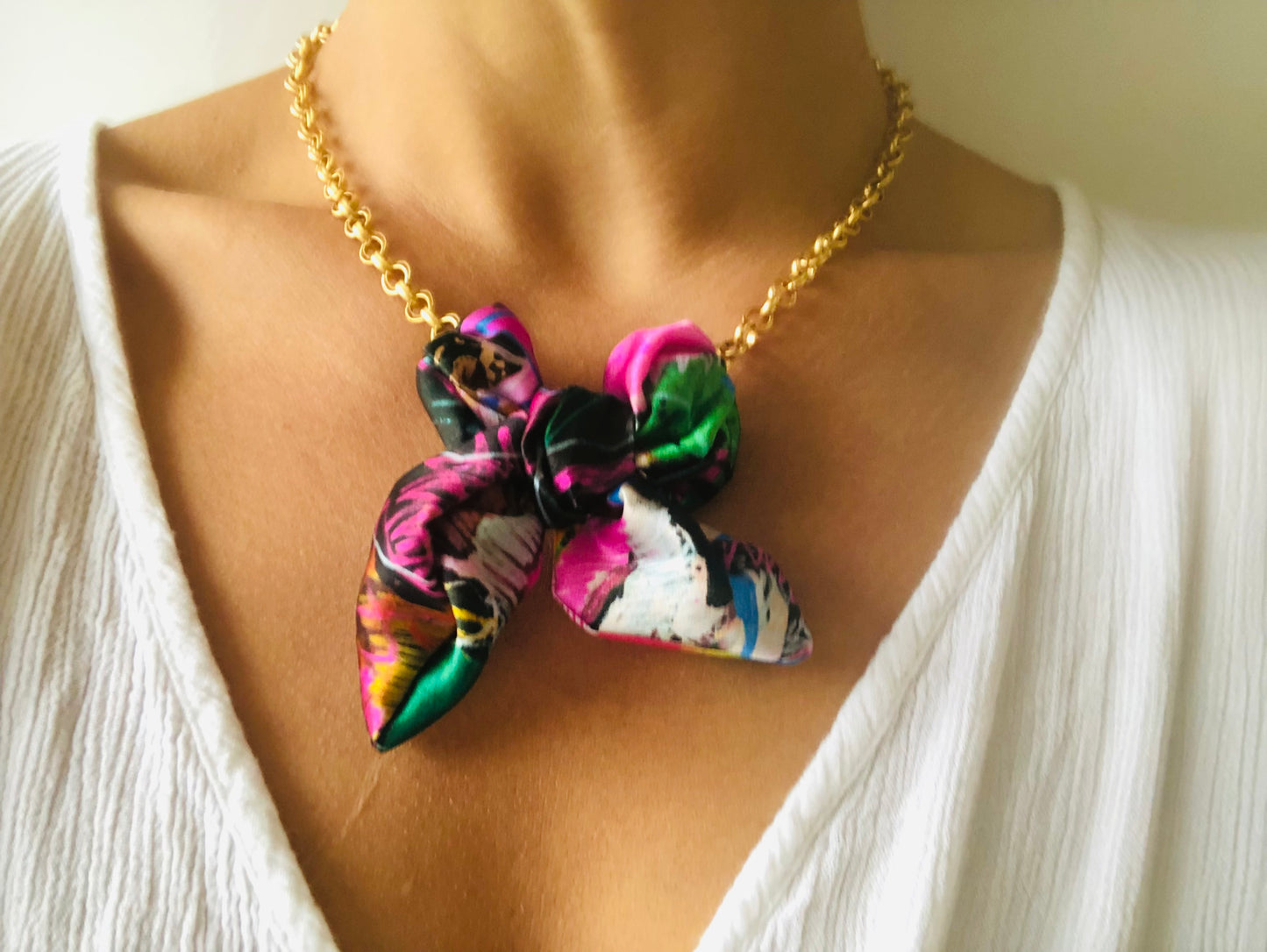 Bow Necklace | Colourful Jewellery | Liberty Print Silk