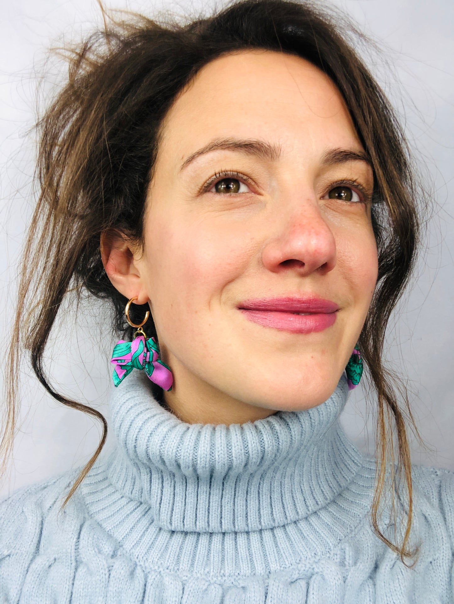 Bow Hoop Earrings | Silk Jewellery | Liberty Print | Purple Turquoise