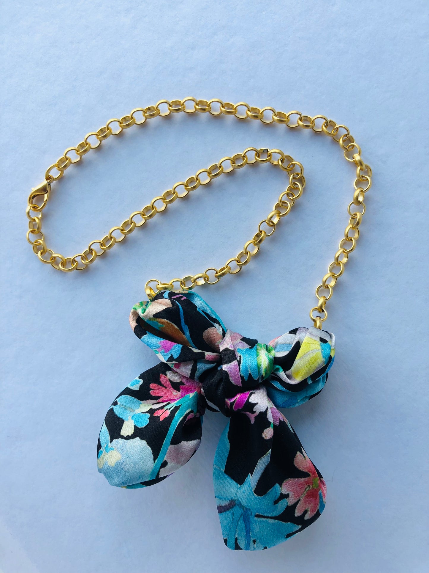 Bow Necklace | Silk Jewellery | Blue Floral Liberty Print