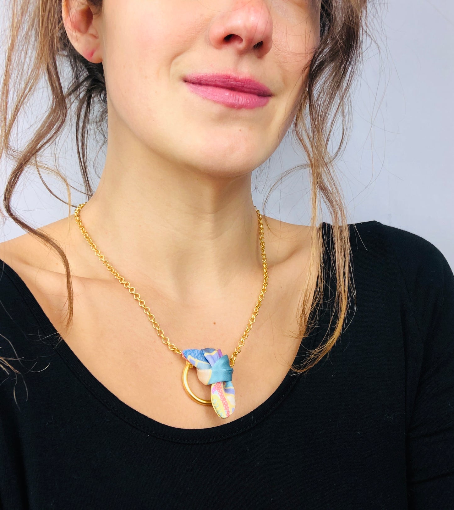 Elegant Necklace | Silk Jewellery | Libert Print | Pastel