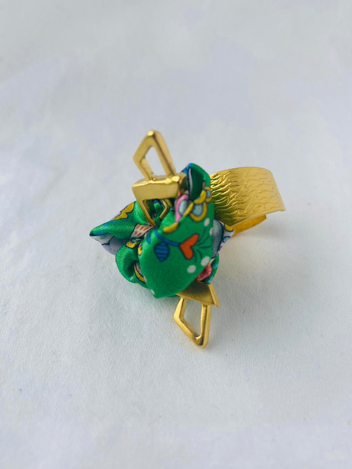 Statement Ring Gold | Silk Ring | Liberty Print | Green