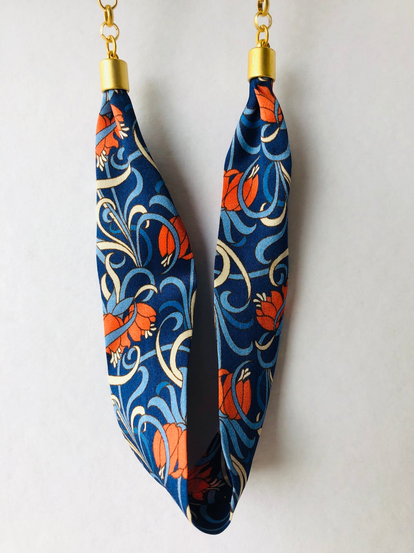 Silk Necklace | Elegant Jewellery | Blue and Orange Liberty Print