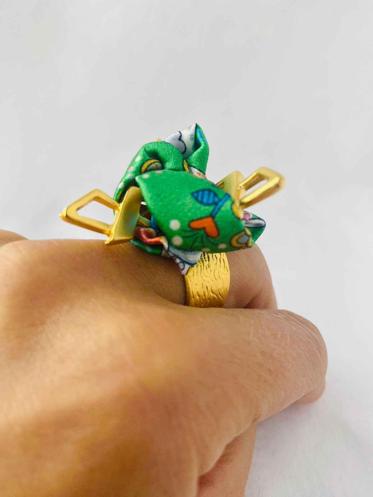 Statement Ring Gold | Silk Ring | Liberty Print | Green
