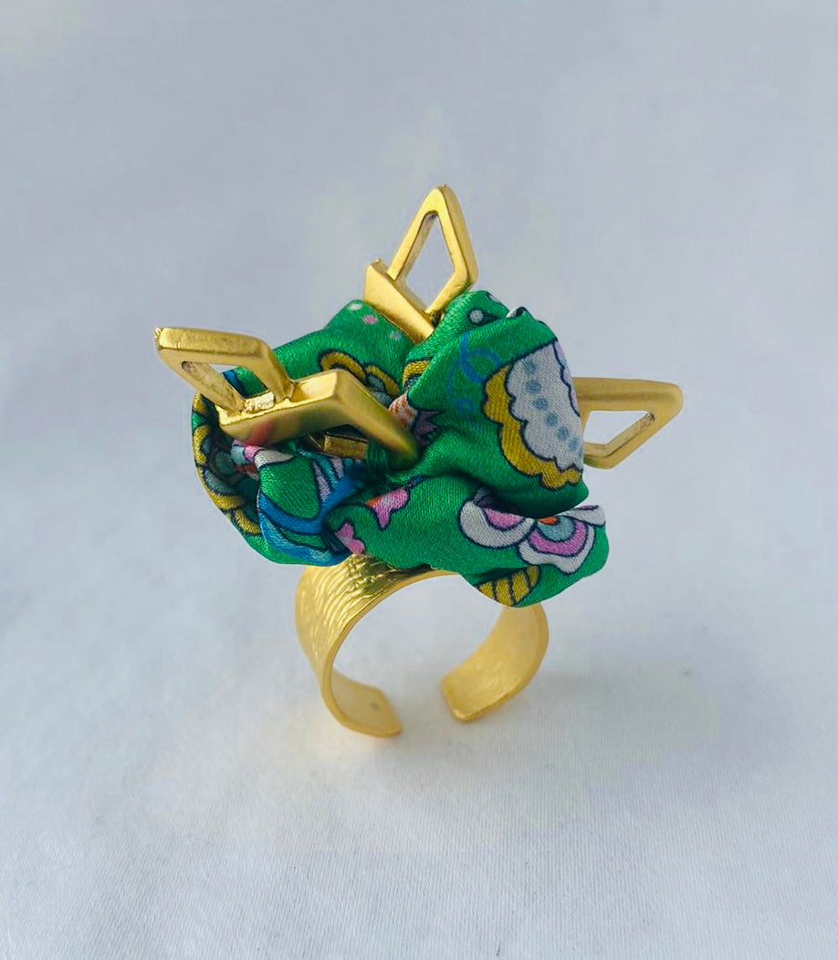 Statement Ring Gold | Silk Ring | Liberty Print | Green