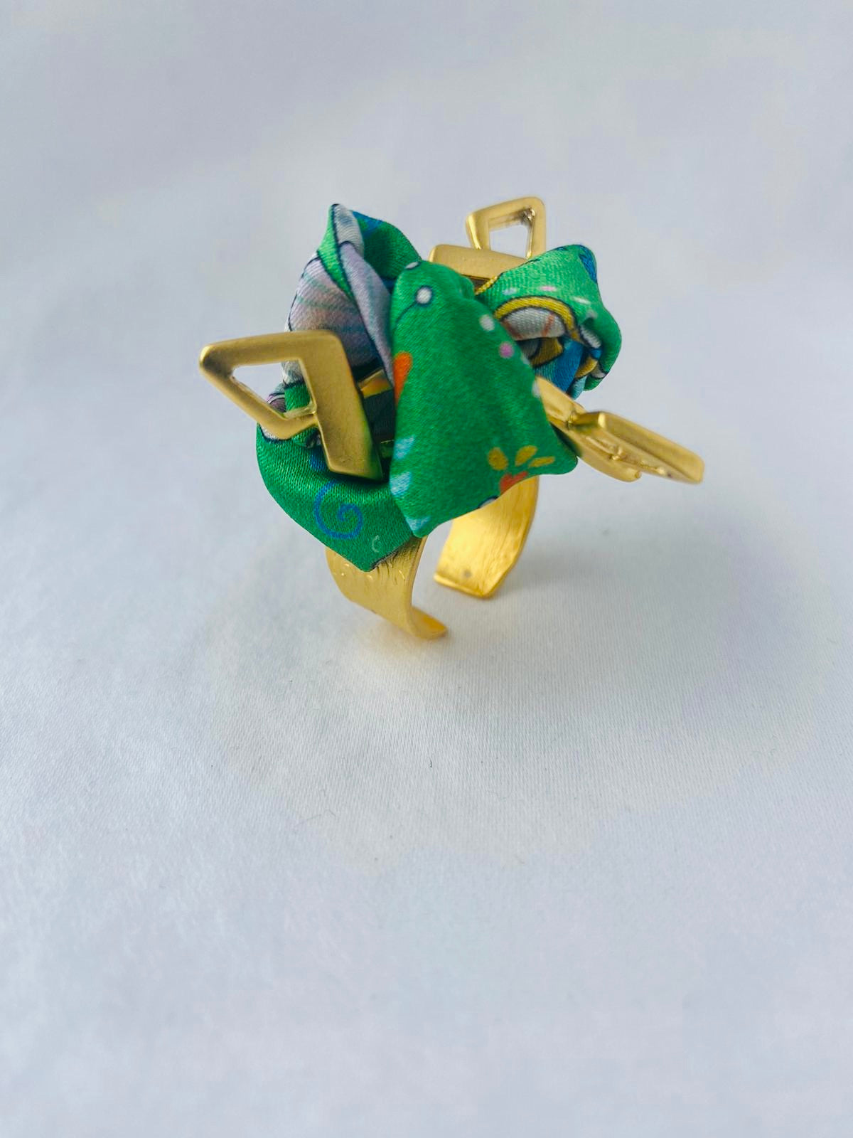 Statement Ring Gold | Silk Ring | Liberty Print | Green