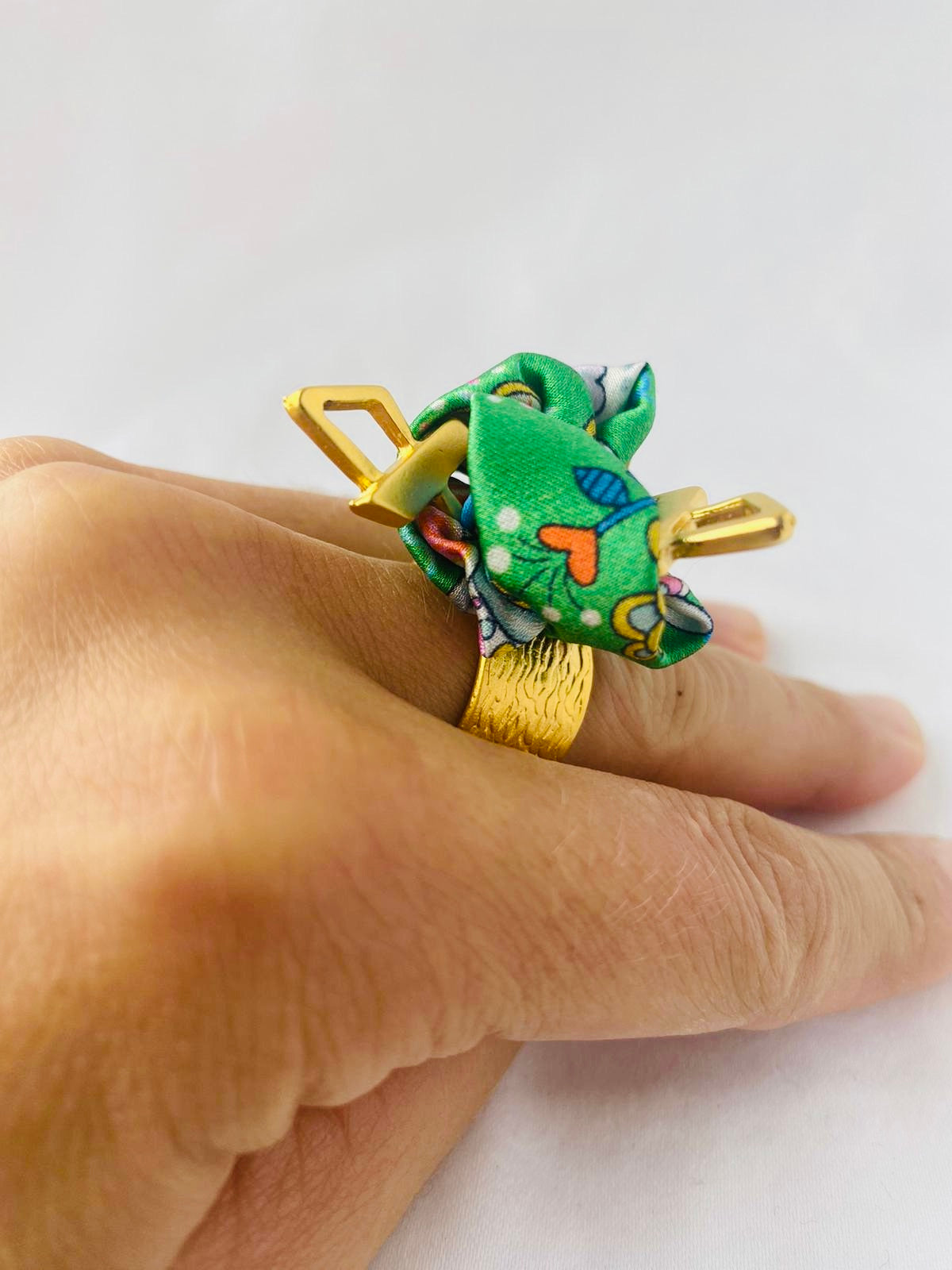 Statement Ring Gold | Silk Ring | Liberty Print | Green