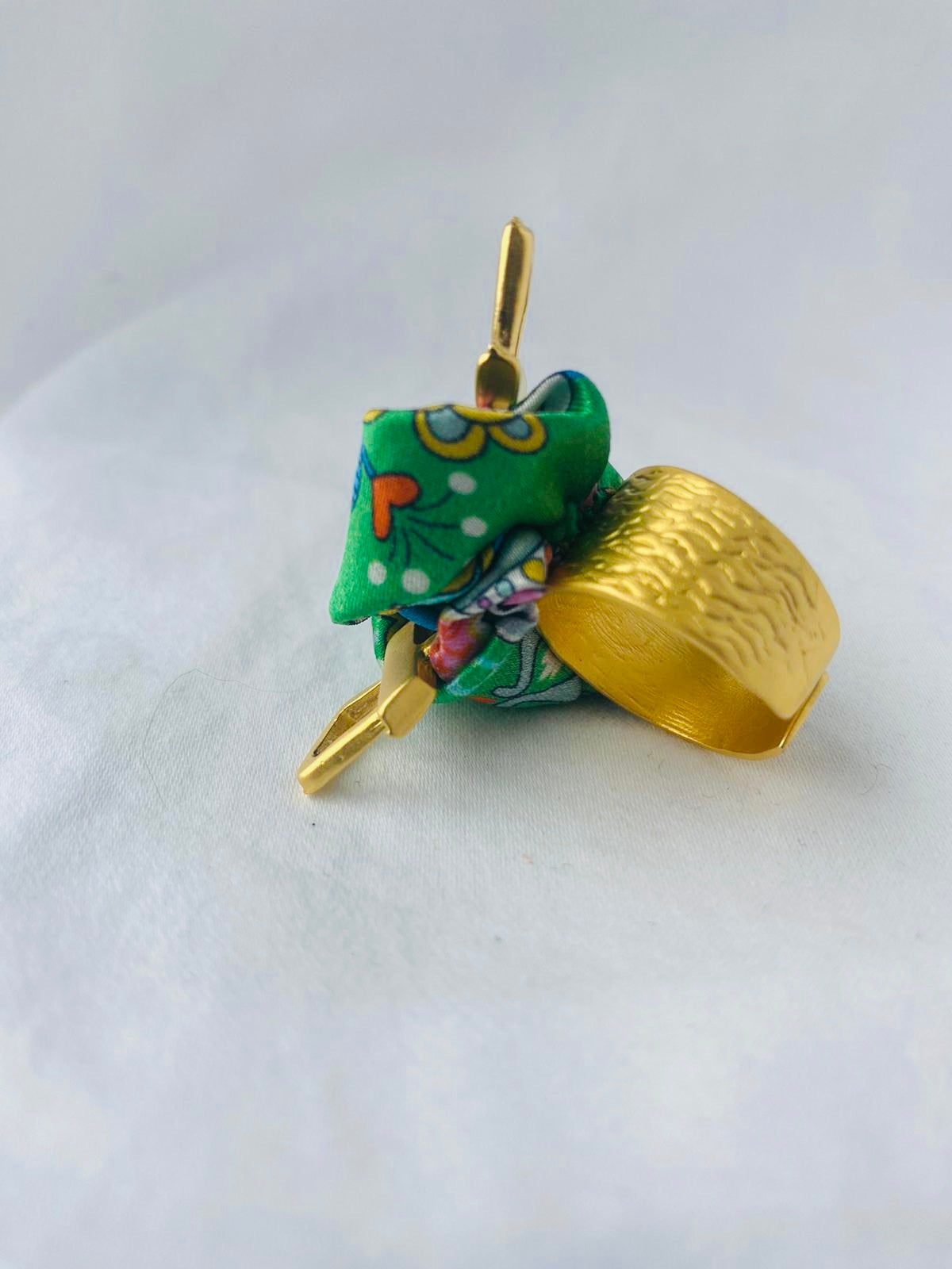 Statement Ring Gold | Silk Ring | Liberty Print | Green