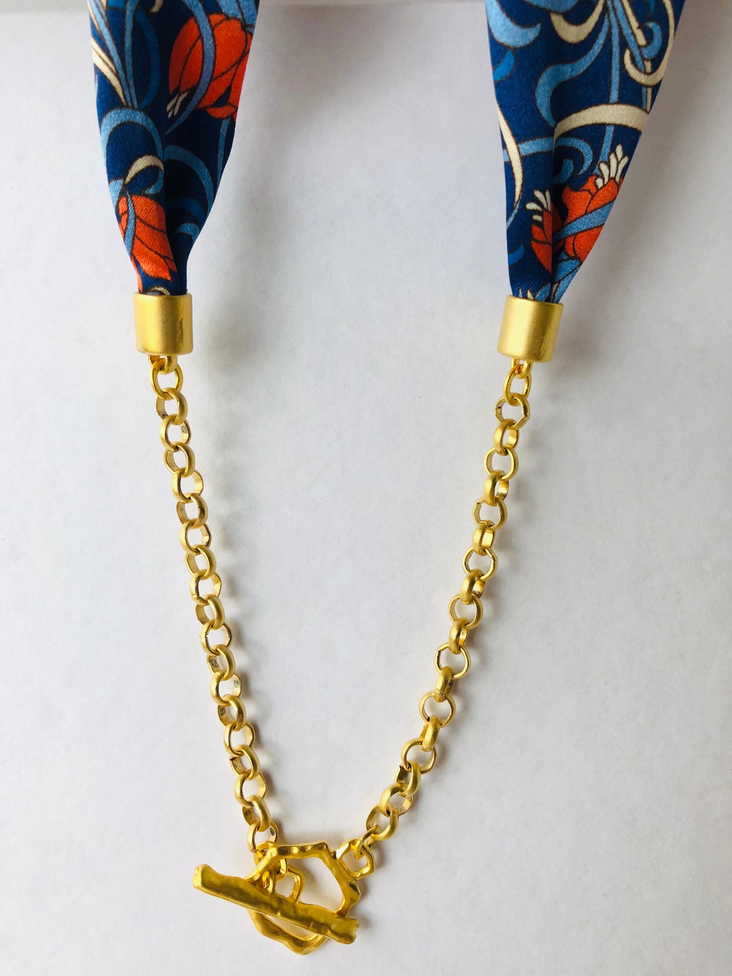 Silk Necklace | Elegant Jewellery | Blue and Orange Liberty Print