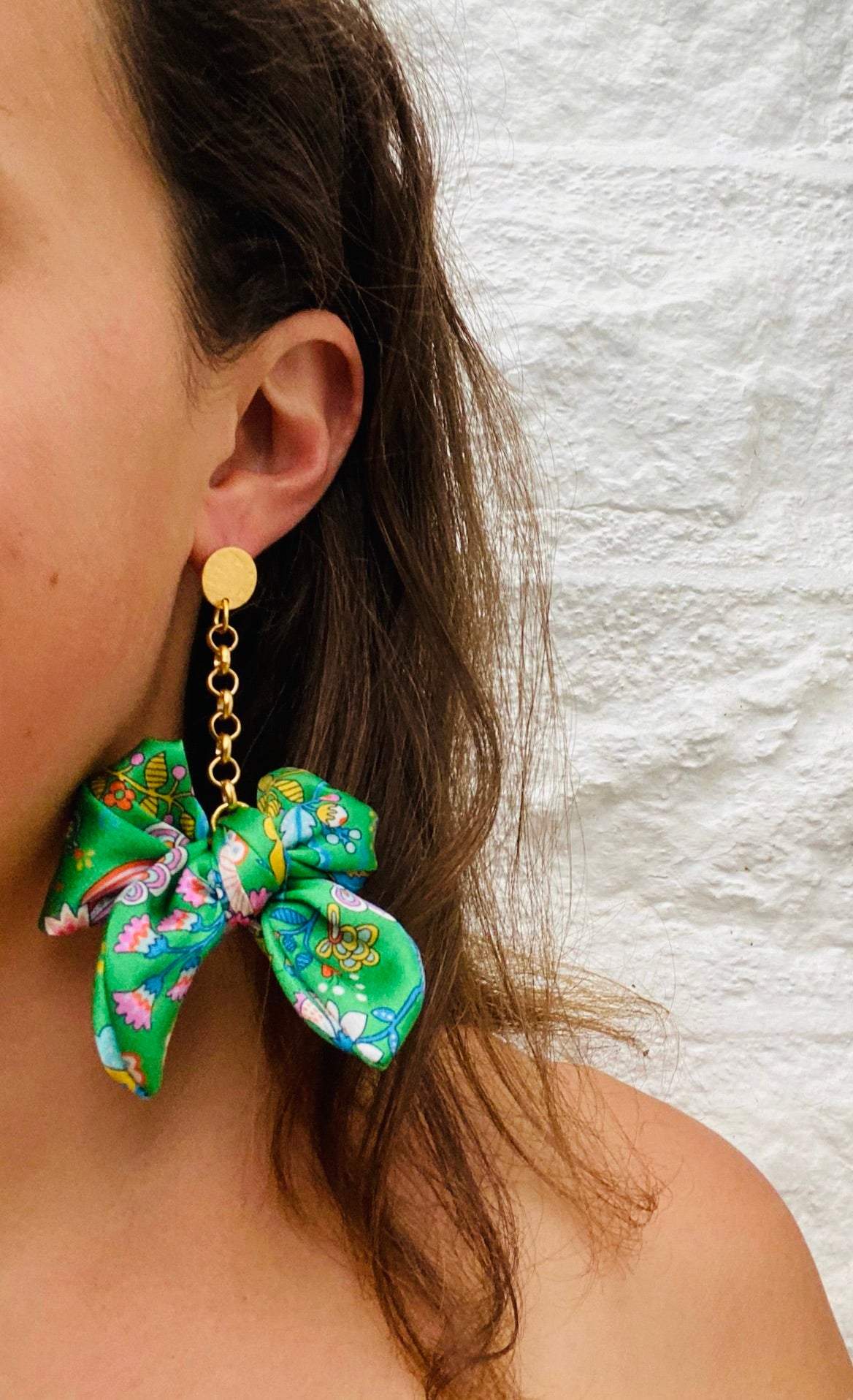 Bow Statement Earrings | Silk Jewellery | Liberty Print | Floral Green