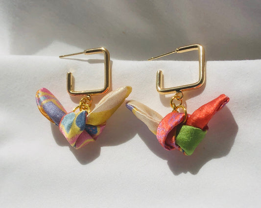 Square Hoop Silk Earrings | Liberty Print | Pastel
