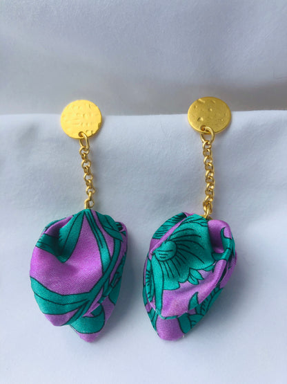 Silk Petal Earrings | Liberty Print | Purple Turquoise