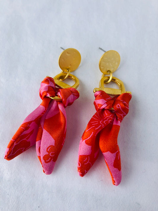 Statement Earrings | Silk Jewellery | Liberty Print | Pink and Red