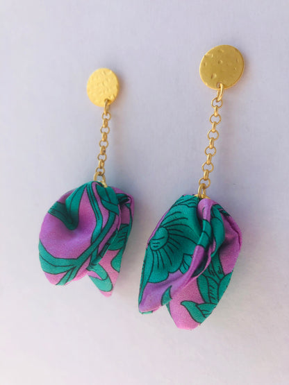 Silk Petal Earrings | Liberty Print | Purple Turquoise