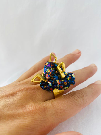 Statement Ring Gold | Silk Ring | Liberty Print | Blue