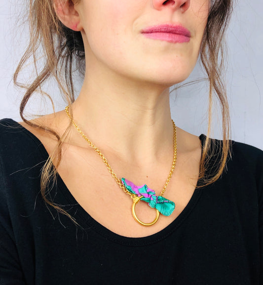 Elegant Necklace | Silk Jewellery | Libert Print | Purple Floral