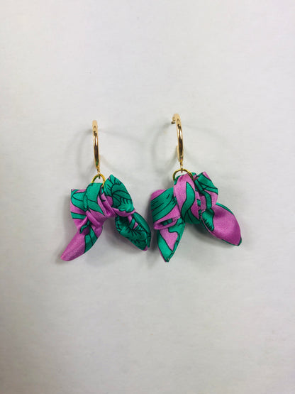 Bow Hoop Earrings | Silk Jewellery | Liberty Print | Purple Turquoise