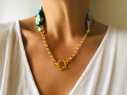Silk Necklace | Chic Necklace | Liberty Print | Floral Blue