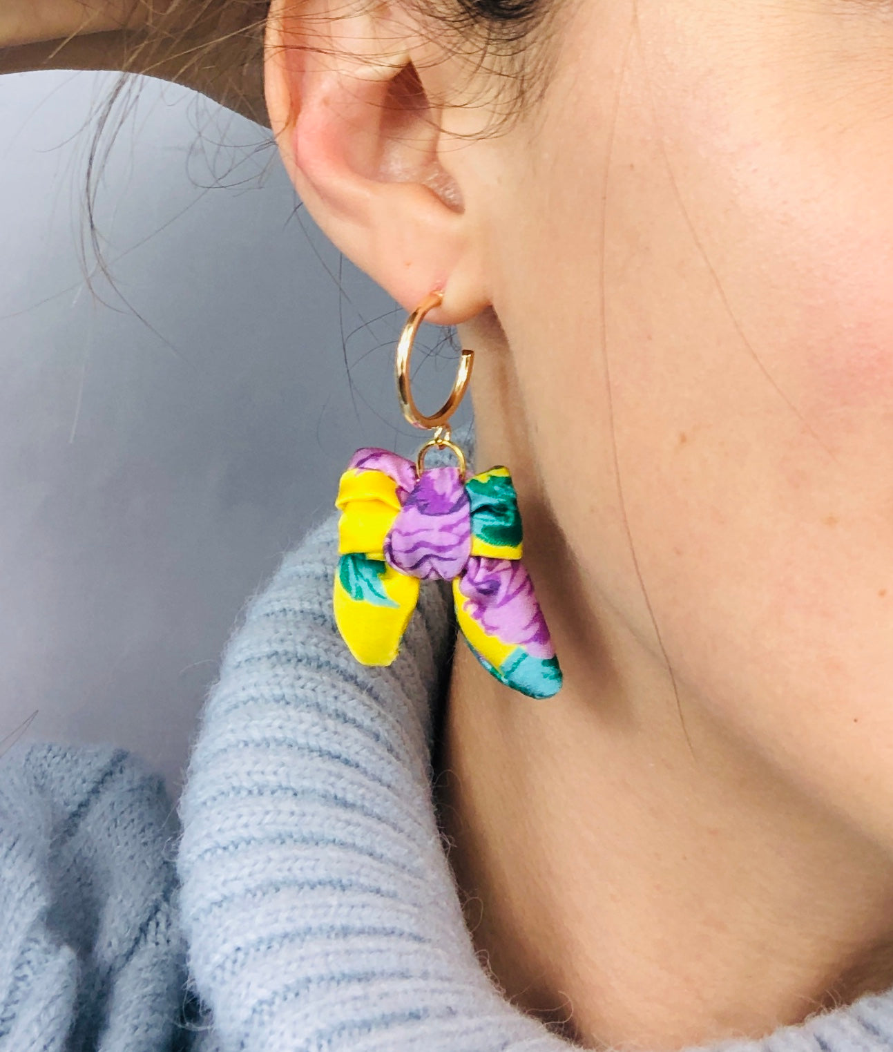 Bow Hoop Earrings | Silk Jewellery | Liberty Print | Floral Rose