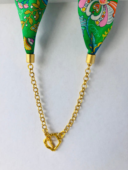 Silk Necklace and Earring Gift Set | Liberty Print | Floral Green