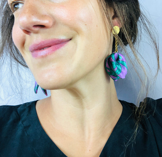 Silk Petal Earrings | Liberty Print | Purple Turquoise
