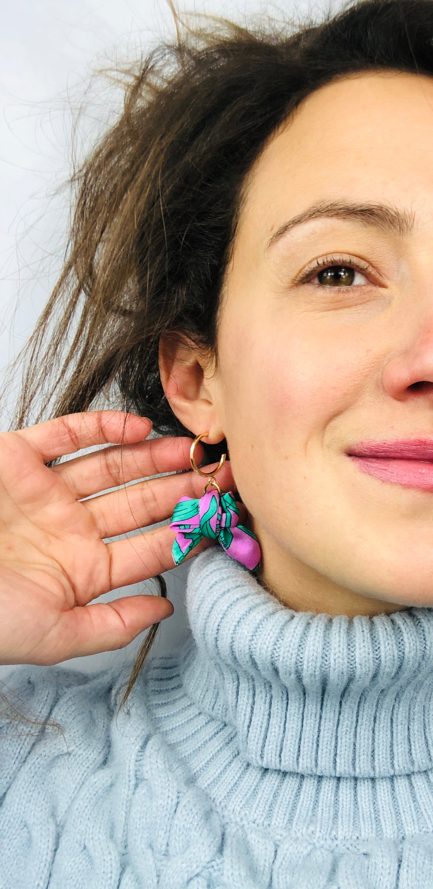 Bow Hoop Earrings | Silk Jewellery | Liberty Print | Purple Turquoise