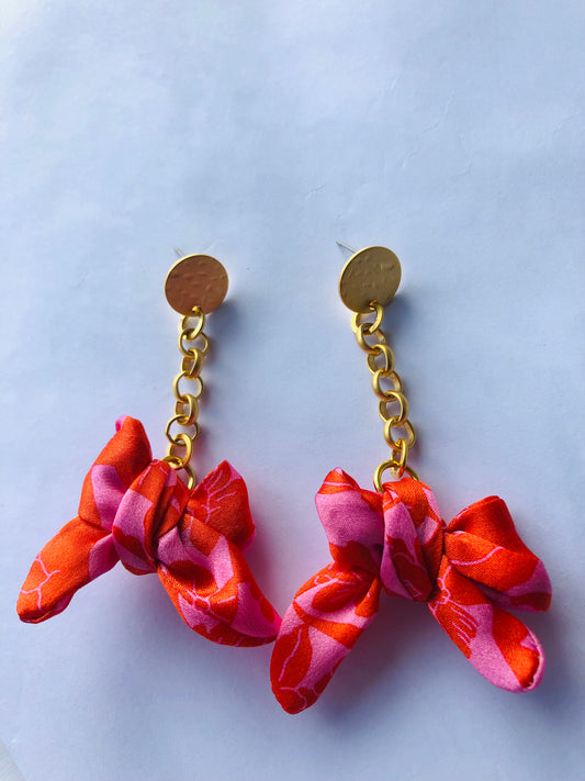 Bow Earrings | Silk Jewellery | Liberty Print | Red and Pink