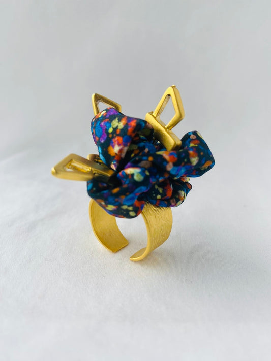 Statement Ring Gold | Silk Ring | Liberty Print | Blue