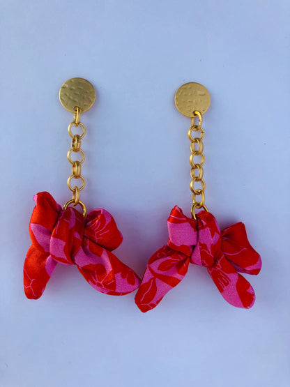 Bow Earrings | Silk Jewellery | Liberty Print | Red and Pink
