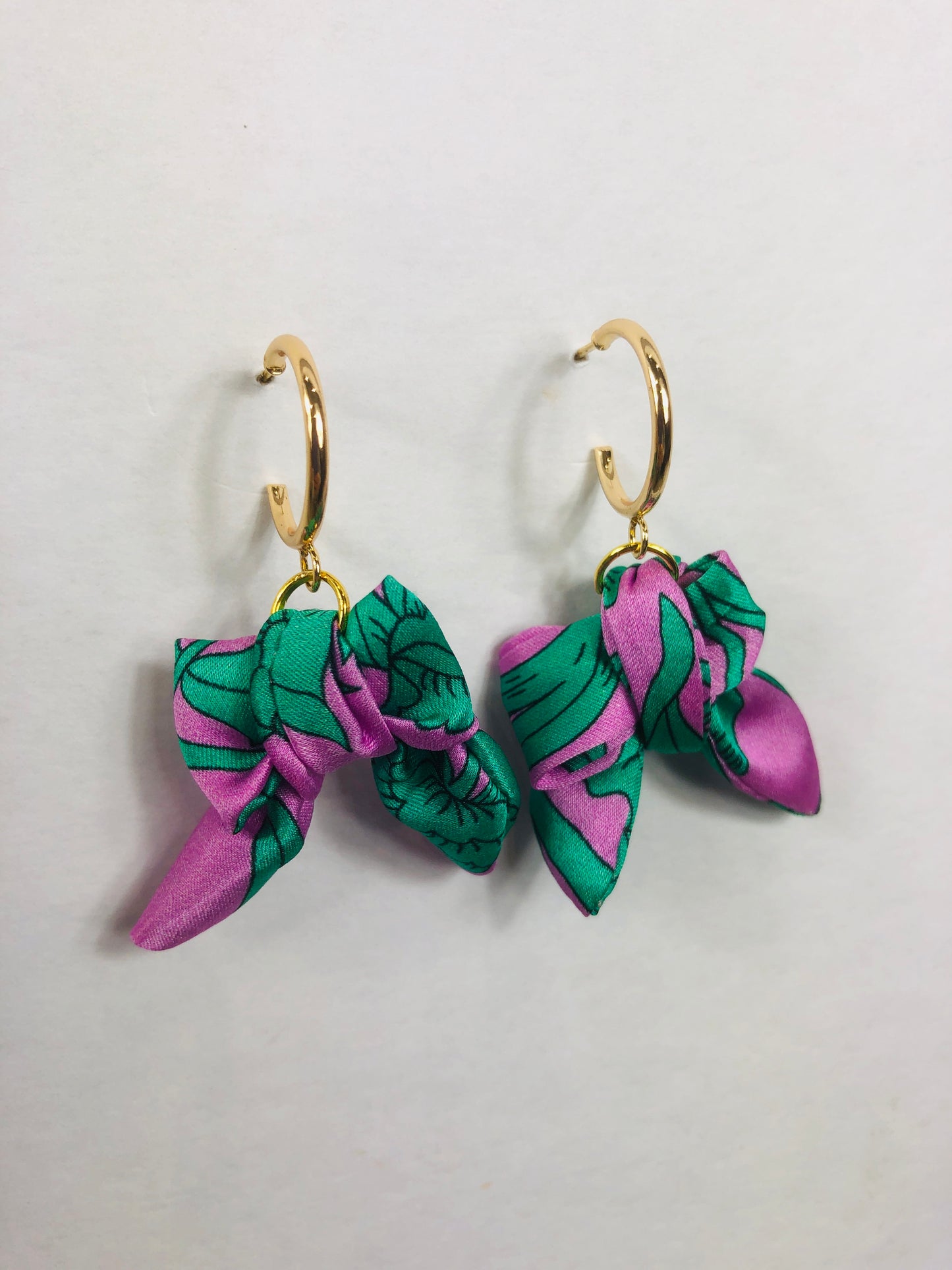 Bow Hoop Earrings | Silk Jewellery | Liberty Print | Purple Turquoise