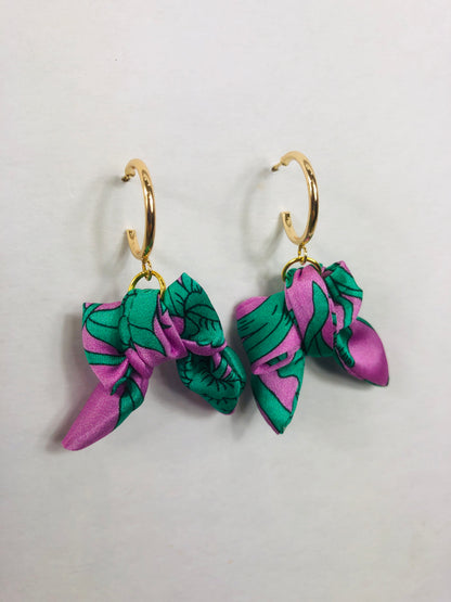 Bow Hoop Earrings | Silk Jewellery | Liberty Print | Purple Turquoise